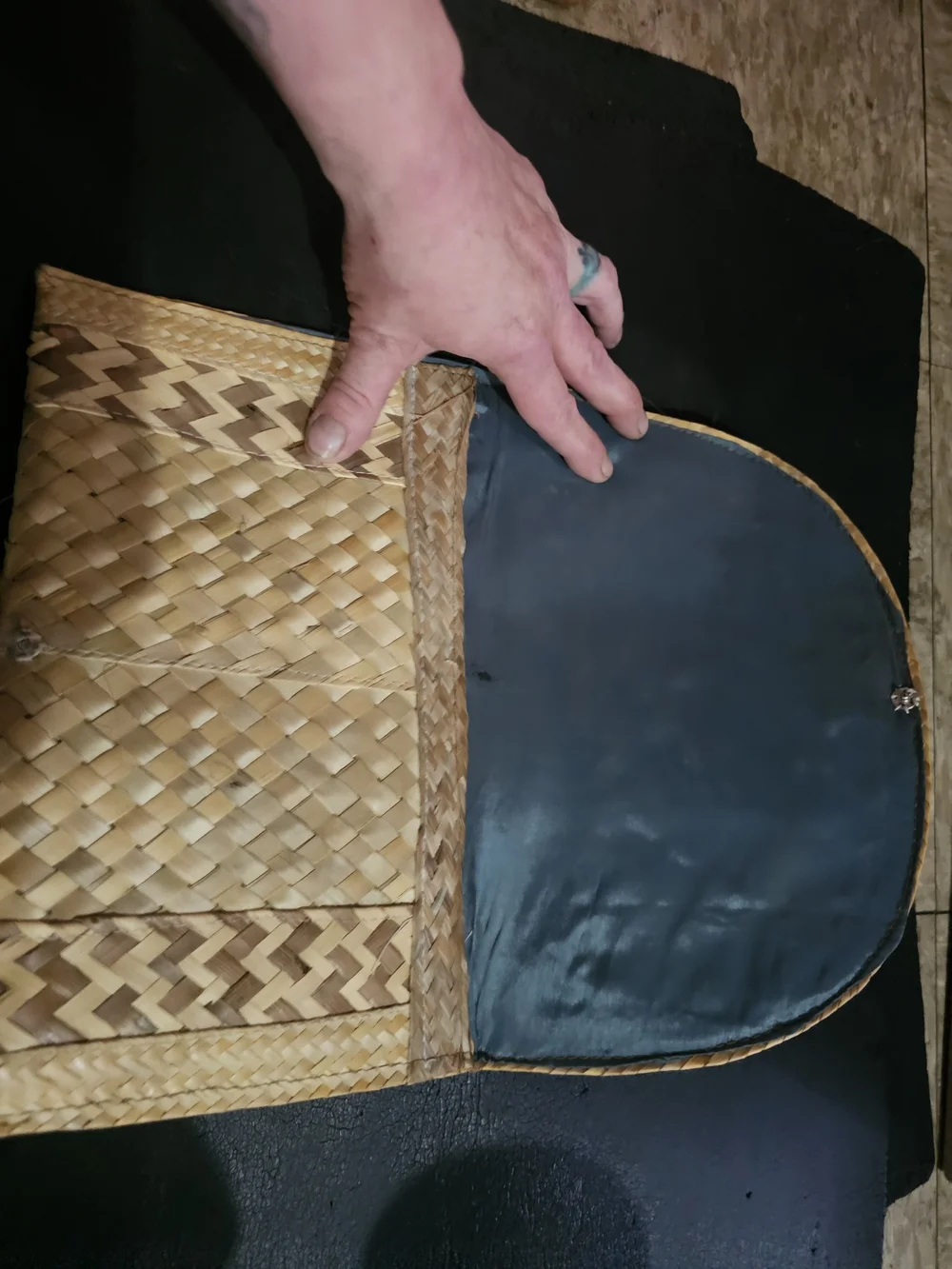 Woven Straw Clutch with Shell Flower Accents - Natural